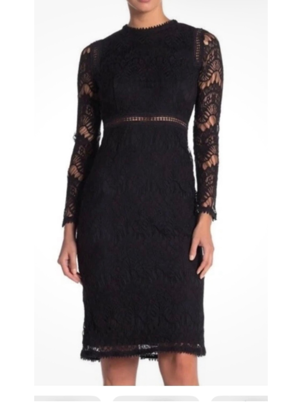 LOVE X DESIGN Black Lace Midi Dress Small NWT Long Sleeve Cocktail Wedding Guest
